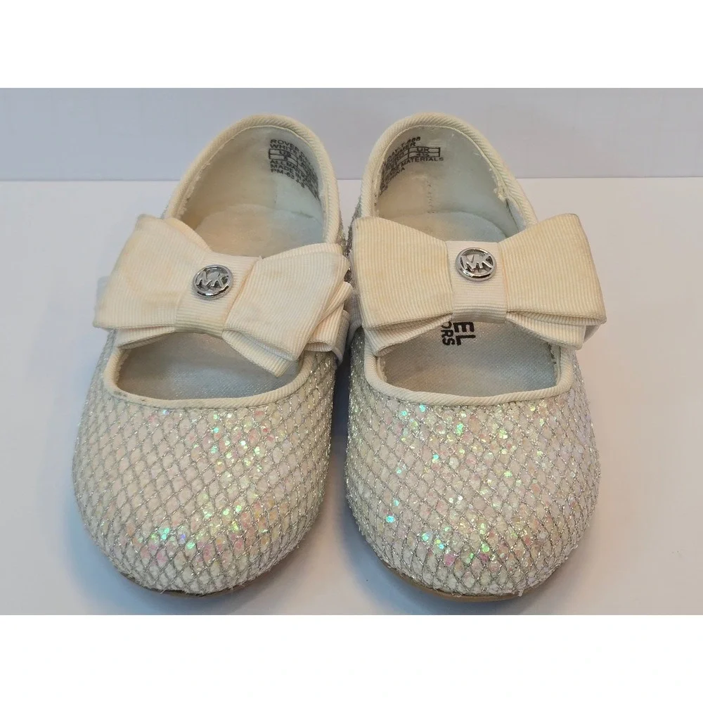 Michael Kors Rover Day White Shimmer Sequin Bow Mary Jane Flats Toddler Size 5